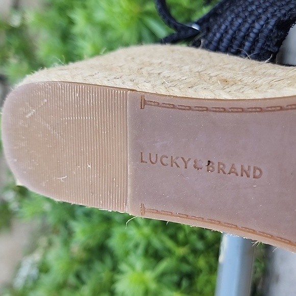 Lucky Brand Minjah Espadrille Jute-Wrapped Wedge Sandal Latte Black Platforms 11 - Picture 10 of 11